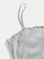 SHEIN Teenage Girls' Knitted Ribbed Pleated Sleeveless Dress