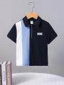 SHEIN Kids EVRYDAY Toddler Boys' Slim Fit Casual Color Block Polo Shirt With Turn-Down Collar