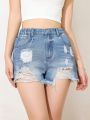 Teen Girls' Distressed Frayed Denim Shorts