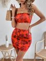 SHEIN WYWH Floral Print Tube Top & Bodycon Skirt