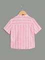 SHEIN Kids SUNSHNE Young Boys' Comfortable Striped Short Sleeve Shirt For Gentleman Look