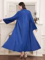 SHEIN Mulvari Ladies' Turn-down Collar Long Sleeve Coat And Slip Dress 2-piece Set