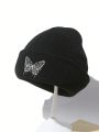 Rat Studio 2pcs Street Style Butterfly Embroidery Knitted Beanie Hat
