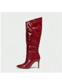 New Lacquer Leather Pointed Shiny Mid Sleeve Fashion Versatile Women's Boots Size 35-42 Women's Shoes