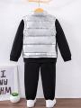 SHEIN Little Boy'S Metallic Fabric Vest And Solid Color Sweatshirt And Pants Set
