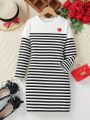 Tween Girl Striped & Heart Print Tee Dress