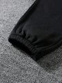 2pcs/set Knitted Black & Grey Teenage Girls' Casual Sweatpants Set