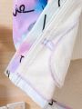 SHEIN Kids CHARMNG Big Girls' Double Pocket Hooded Tie Dye & Letter Printed Fleece Casual Jacket