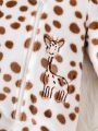 Baby Boy Polka Dot & Cartoon Embroidery Zip Up Hooded Jumpsuit