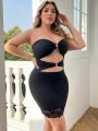 Classic Sexy Plus Size Ladies' Lace Sexy Cosplay Costume With Hollow Out Circle Design & Pleated Hem