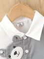 2pcs/Set Baby Boys' Casual Cartoon Bear Shaped Shirt And Shorts, Summer Outfits