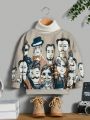 SHEIN Kids EVRYDAY Boys' Casual & Comfortable Cartoon Character Printed Crewneck Sweatshirt