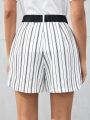 SHEIN BIZwear Women'S Striped Shorts With Slanted Pockets