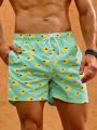 Men's Drawstring Elastic Waist Beach Shorts With Cute Duck Print