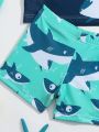 Boys' Baby Swimwear, Separated Swimsuit With Fixed Print And Random Print Including Hat
