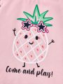 Cozy Cub Baby Girls' Cartoon Fruit Pattern Ruffled Round Neck Pullover Top, 2pcs/Set