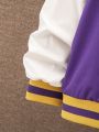 SHEIN Tween Boy Autumn And Winter Street Fashion Contrasting Color Sports Slogan Long-Sleeved Baseball Jacket