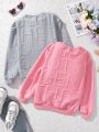 SHEIN Kids Nujoom 2pcs/Set Tween Girls' Casual Round Neck Pullover Texture Knit Sweatshirt