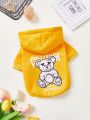 PETSIN 1pc Cute Bear Patterned Street Style Yellow Hooded Sweatshirt With Pet Print