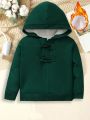 SHEIN Toddler Boys' Long Sleeve Hooded Zip-up Sweater, Casual And Slim Fit Style With Fleece Lining