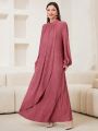 SHEIN Mulvari Ladies' Fashionable Solid Color Round Neck Long Sleeve Dress