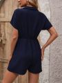 Women'S V-Neck Batwing Short Sleeve Jumpsuit With Shorts