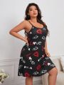 Plus Size Heart & Letter Printed Cami Nightgown