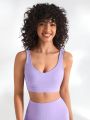 SHEIN Leisure Women'S Solid Color Back Twist Knot Sportswear Set
