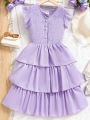 Tween Girl Purple Lace Ruffle Trimmed Dress