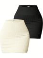 Women's Solid Color Texture Ribbed Sport Skirt