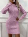 SHEIN LUNE Women's Slim Fit Turtleneck Solid Color Knit Sweater Dress