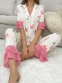 Women'S Floral Print Top, Trousers And Pajama Set