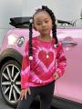 SHEIN Kids QTFun Little Girls' Heart Print Tie Dye Sweatshirt