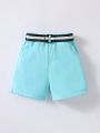 SHEIN Kids FANZEY Young Boys' Belted Pocket Shorts