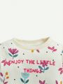 Cozy Cub Baby Girls' Casual Floral Pattern Sweatshirt With Round Neckline And Regular Shoulders