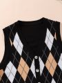 Boys' (Big) Argyle Sweater Vest With Shawl Collar