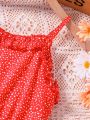SHEIN Kids KDOMO Girls' Polka Dot Printed Spaghetti Strap Dress