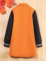 SHEIN Kids Nujoom Girls' Color-Block Woolen Overcoat With Turn-Down Collar