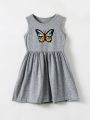 Toddler Girls Butterfly Print Sleeveless Babydoll Dress