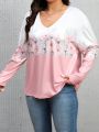 SHEIN LUNE Women's Plus Size Floral Print T-shirt