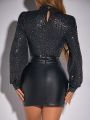 SHEIN BAE Women'S Sparkly Cutout Bodysuit