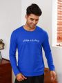 Men Letter Embroidery Sleep Top