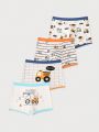 4pcs/set Toddler Boys' Cartoon Excavator Print Underwear