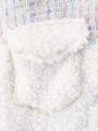 SHEIN Kids KDOMO Girls' (big) Plaid Jacket With Plush Patchwork Details