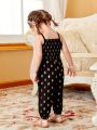 SHEIN Baby Girl's Casual Vintage Elegant Daily Wear Strap Jumpsuit, Perfect For Going Out In Spring & Summer