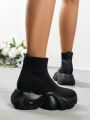 2023 Women's Fashionable Increased Height Boots, Autumn & Winter, Knitted, High Heel, Thick Bottom, Elastic Socks Boots
