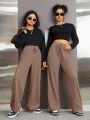 Teenagers' Knitted Solid Color Baggy Sports Pants With Slanted Pockets