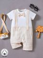 Baby Boy's Classic Plaid Patchwork Gentlemanly Cute Daily Casual Jumpsuit Shorts