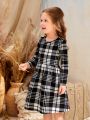 SHEIN Kids FANZEY Toddler Girls Plaid Print Dress Without Belt