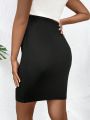 SHEIN Maternity Solid Color Adjustable Waist Midi Skirt